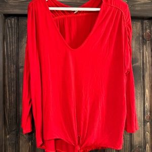 BORDEAUX Red Front Tie Quarter Length Top